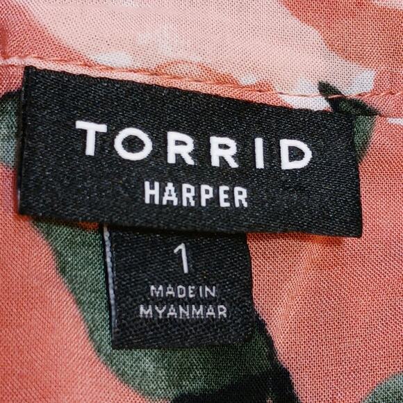 Torrid Harper Blouse Womens 14-16 Coral Floral 3/4 Sleeve Button Up Rayon EUC - Picture 6 of 10